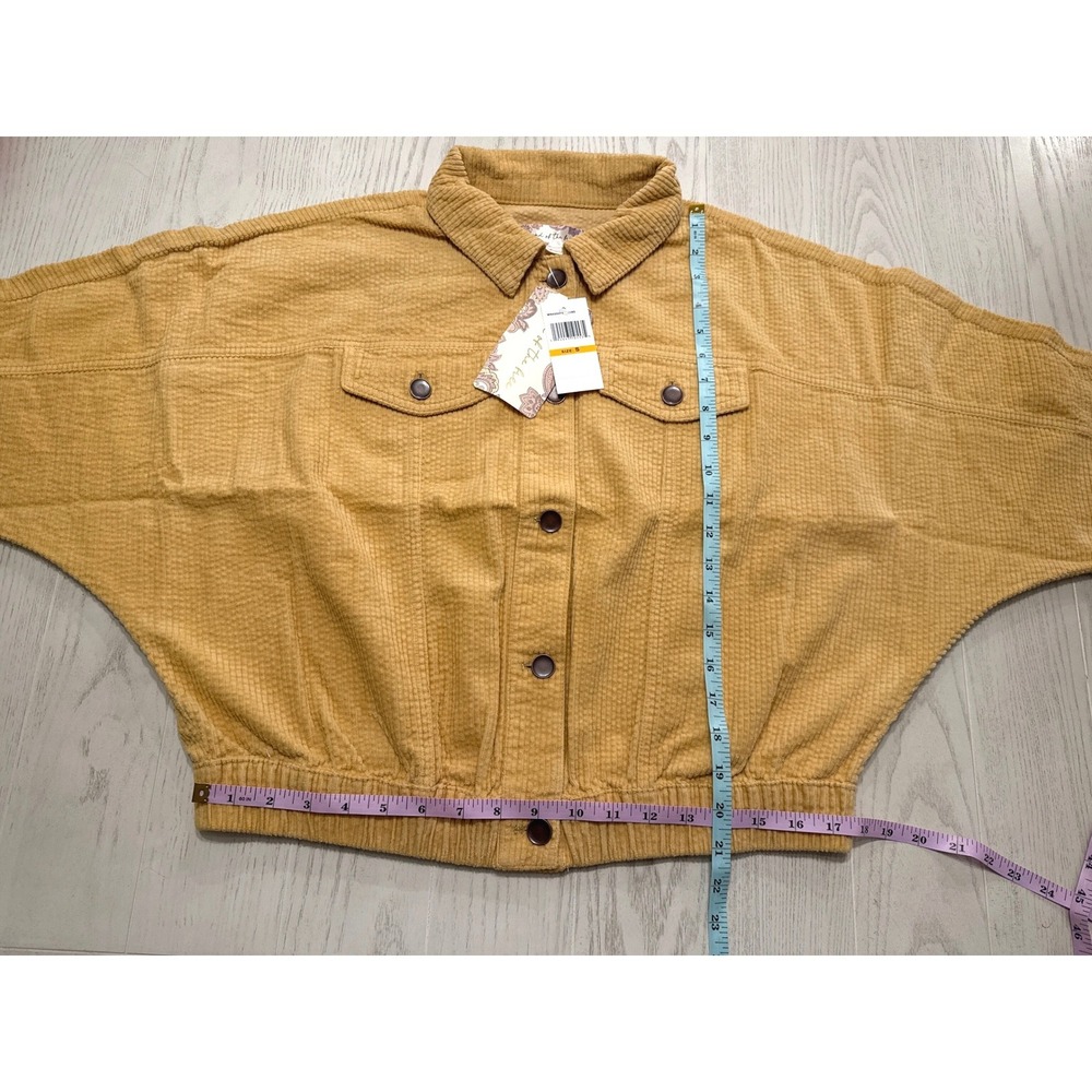 NEW Boutique Yellow Corduroy Cropped Trucker Jacket Women's M Boho Retro Shacket - Picture 7 of 8